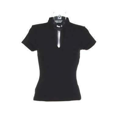 Ladies Short Sleeve V Neck Mandarin Collar Top - KK770Q