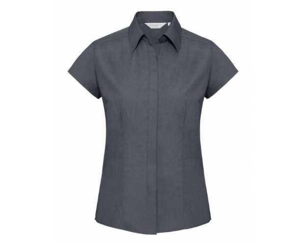 Russell Women's Cap Sleeve Polycotton Easycare Fitted Poplin Blouse - J925FQ