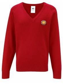 AJ111 - Red Knitted V Neck Sweatshirt - 1WP
