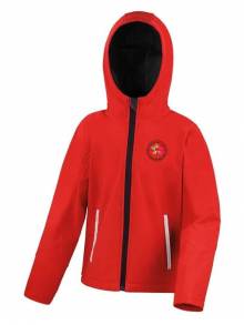 AJ864(2) - Red/Black Junior Performance Hooded Softshell Jacket - R224J